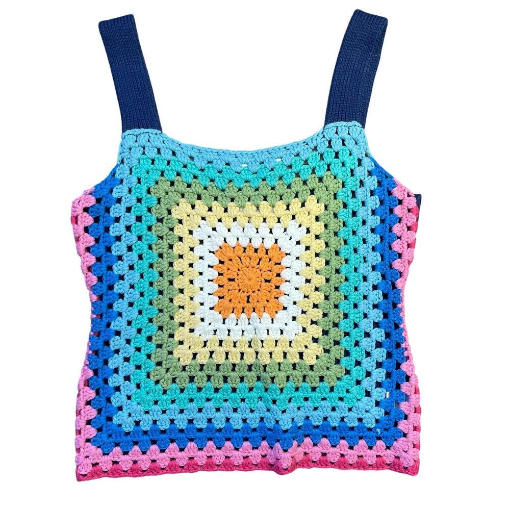 Andree by Unit Chasing Rainbows Crochet Tank Top Women's Size Medium Retro Boho